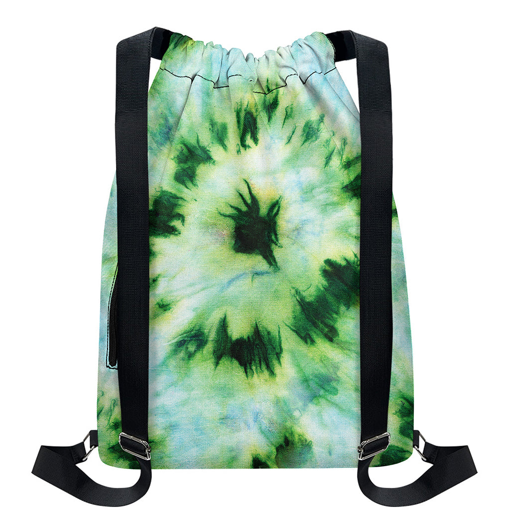 Green And Black Acid Wash Tie Dye Print Drawstring Backpack