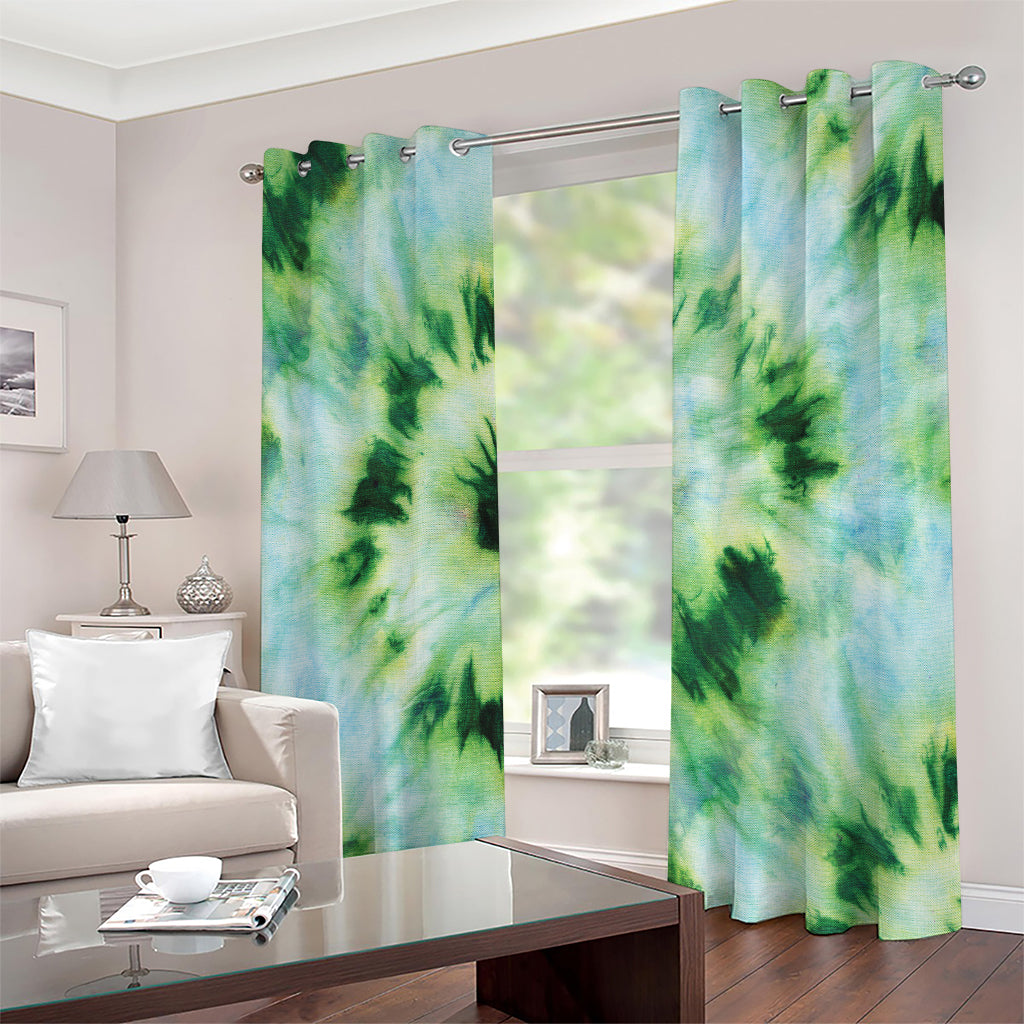Green And Black Acid Wash Tie Dye Print Extra Wide Grommet Curtains