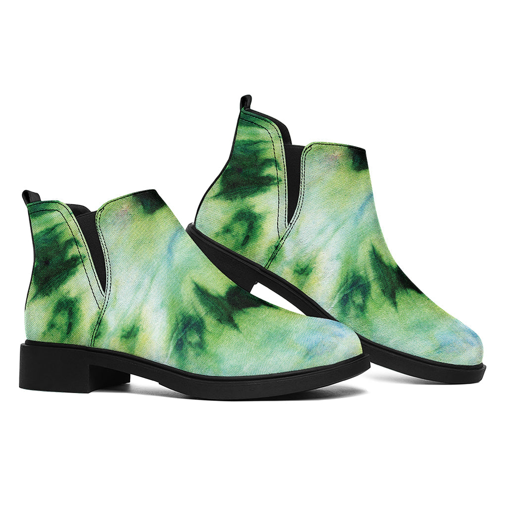 Green And Black Acid Wash Tie Dye Print Flat Ankle Boots