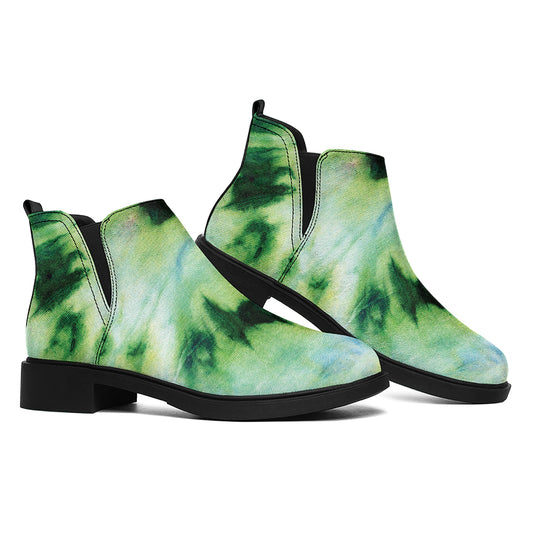 Green And Black Acid Wash Tie Dye Print Flat Ankle Boots