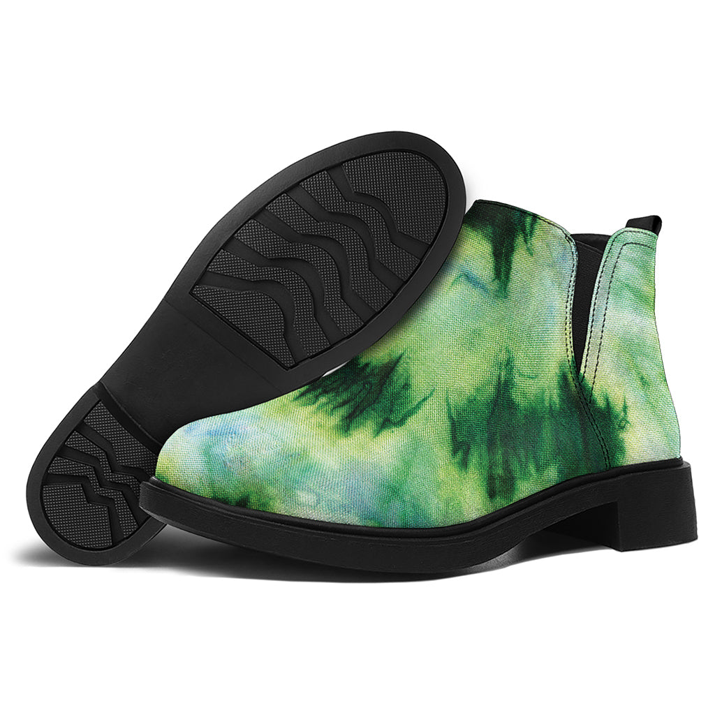 Green And Black Acid Wash Tie Dye Print Flat Ankle Boots