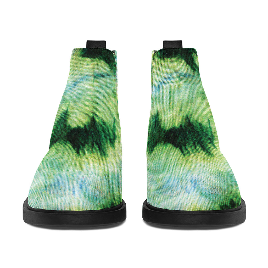 Green And Black Acid Wash Tie Dye Print Flat Ankle Boots