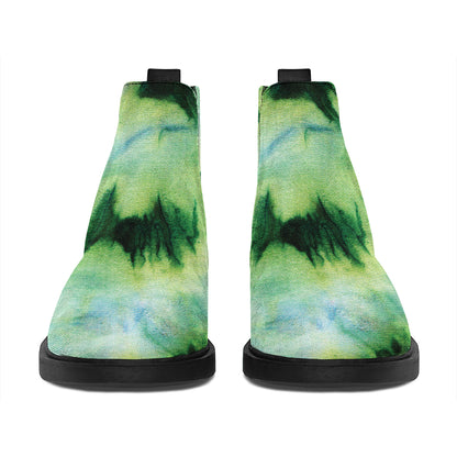 Green And Black Acid Wash Tie Dye Print Flat Ankle Boots