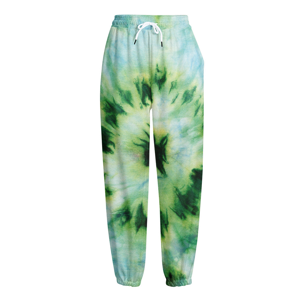 Green And Black Acid Wash Tie Dye Print Fleece Lined Knit Pants