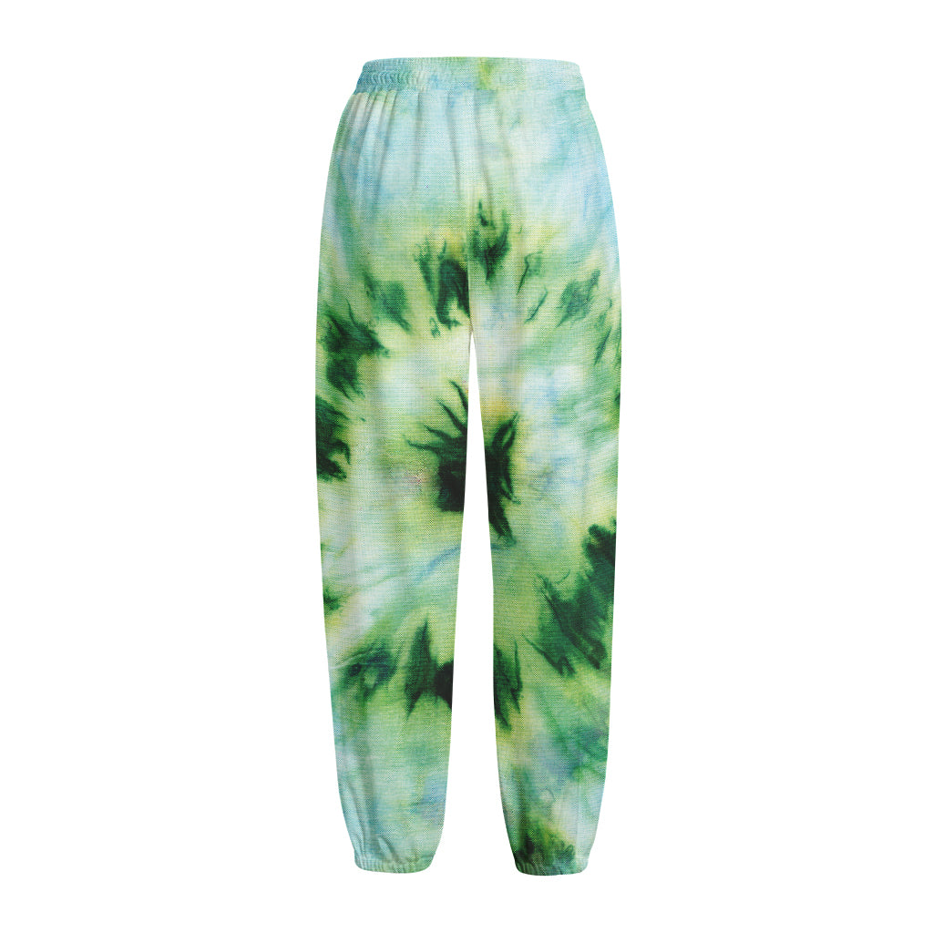 Green And Black Acid Wash Tie Dye Print Fleece Lined Knit Pants