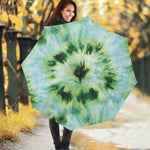Green And Black Acid Wash Tie Dye Print Foldable Umbrella