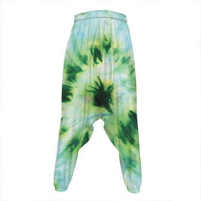 Green And Black Acid Wash Tie Dye Print Hammer Pants