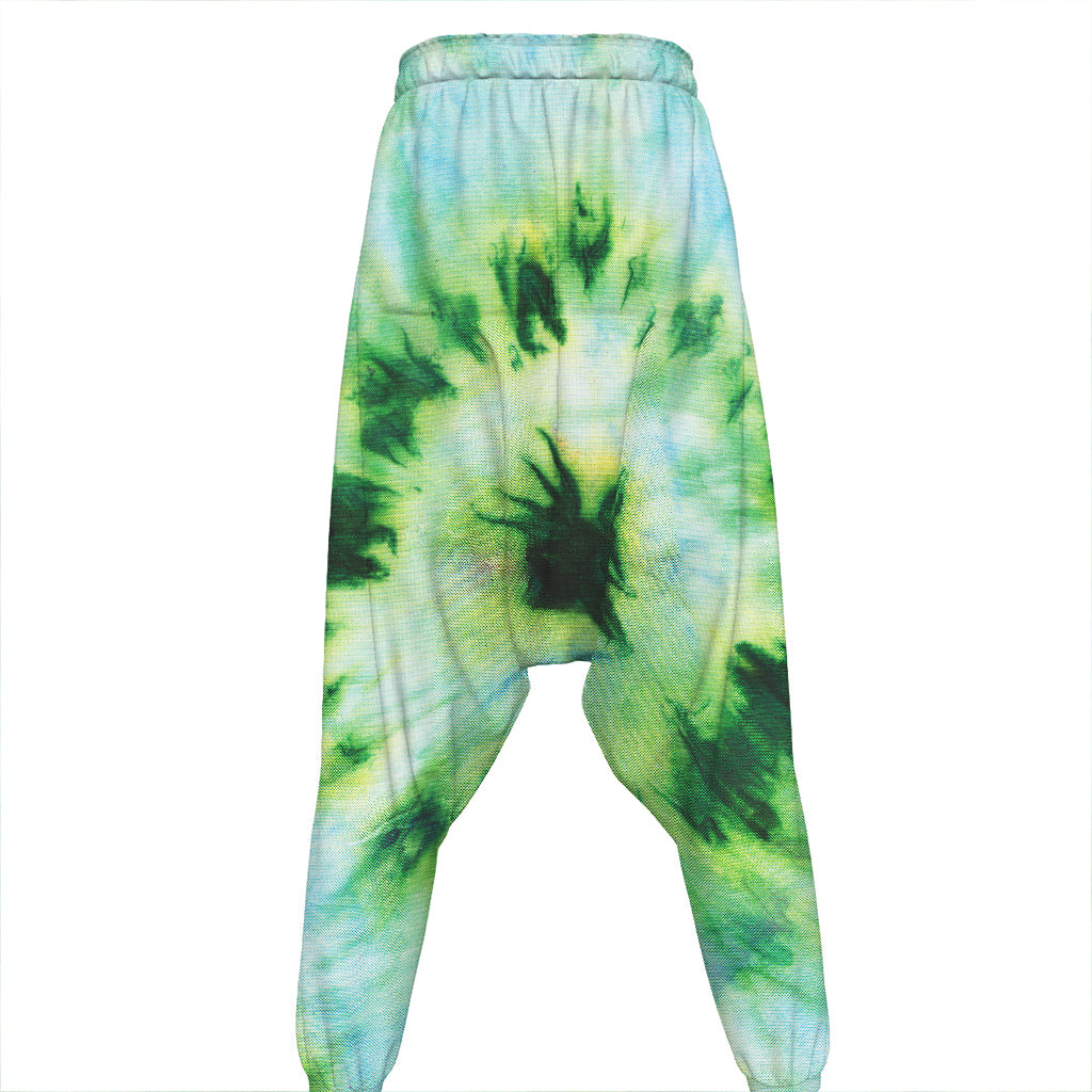 Green And Black Acid Wash Tie Dye Print Hammer Pants