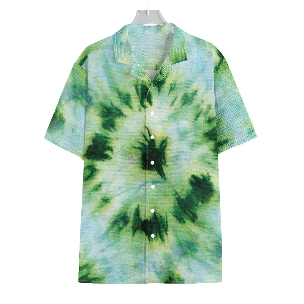 Green And Black Acid Wash Tie Dye Print Hawaiian Shirt