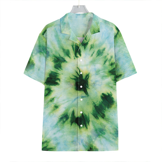 Green And Black Acid Wash Tie Dye Print Hawaiian Shirt
