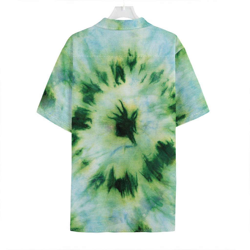 Green And Black Acid Wash Tie Dye Print Hawaiian Shirt