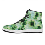Green And Black Acid Wash Tie Dye Print High Top Leather Sneakers