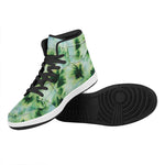 Green And Black Acid Wash Tie Dye Print High Top Leather Sneakers