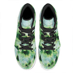 Green And Black Acid Wash Tie Dye Print High Top Leather Sneakers