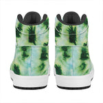 Green And Black Acid Wash Tie Dye Print High Top Leather Sneakers