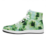 Green And Black Acid Wash Tie Dye Print High Top Leather Sneakers
