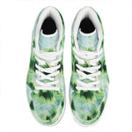Green And Black Acid Wash Tie Dye Print High Top Leather Sneakers