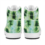 Green And Black Acid Wash Tie Dye Print High Top Leather Sneakers