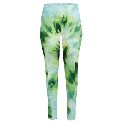 Green And Black Acid Wash Tie Dye Print High-Waisted Pocket Leggings