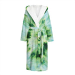 Green And Black Acid Wash Tie Dye Print Hooded Bathrobe