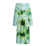 Green And Black Acid Wash Tie Dye Print Hooded Bathrobe