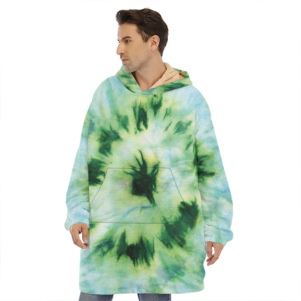 Green And Black Acid Wash Tie Dye Print Hoodie Blanket