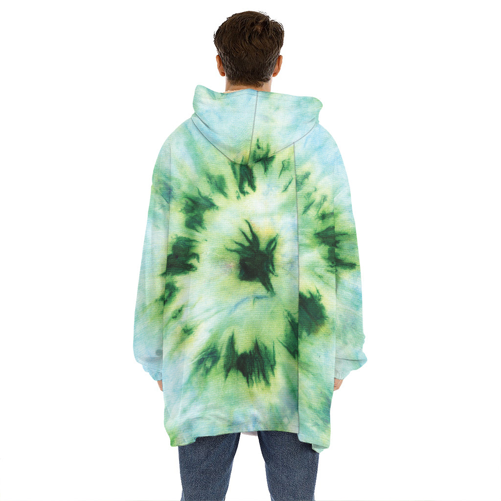 Green And Black Acid Wash Tie Dye Print Hoodie Blanket