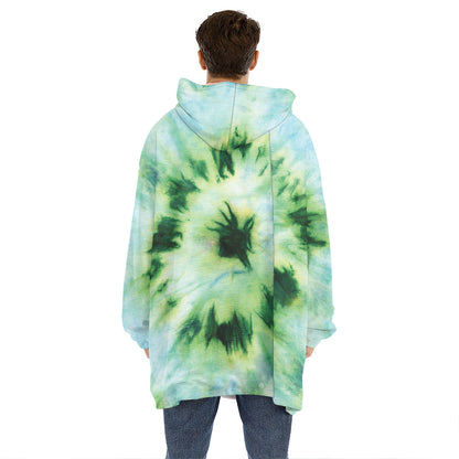 Green And Black Acid Wash Tie Dye Print Hoodie Blanket