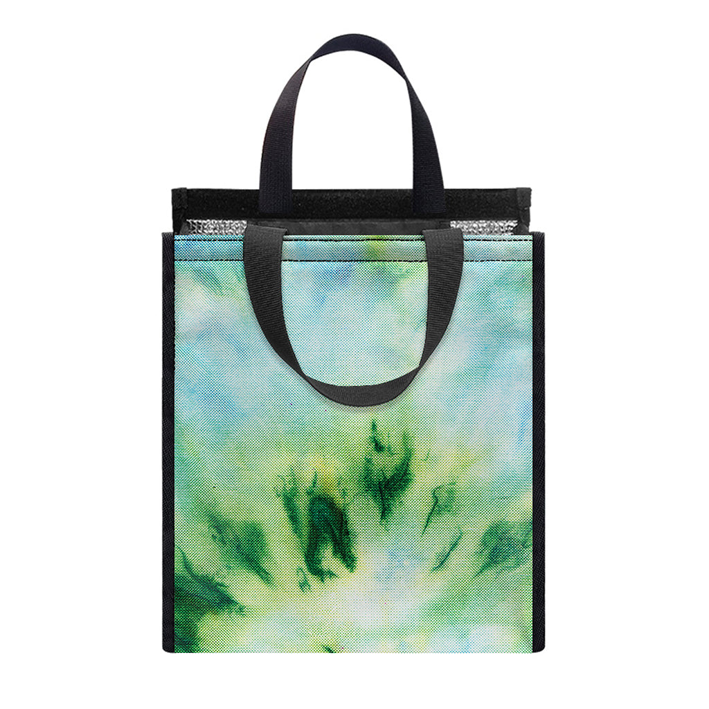 Green And Black Acid Wash Tie Dye Print Insulated Lunch Tote