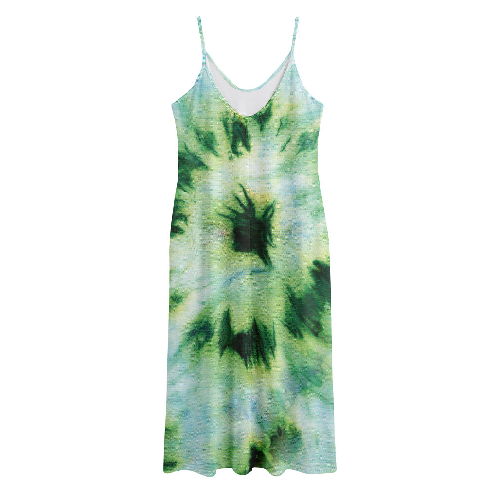 Green And Black Acid Wash Tie Dye Print Jersey Midi Cami Dress