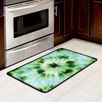 Green And Black Acid Wash Tie Dye Print Kitchen Mat