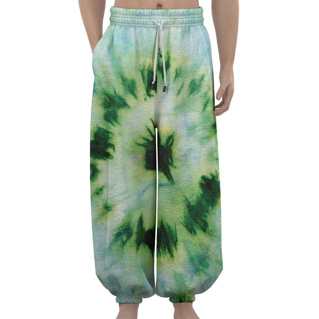 Green And Black Acid Wash Tie Dye Print Lantern Pants