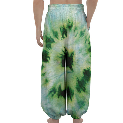 Green And Black Acid Wash Tie Dye Print Lantern Pants