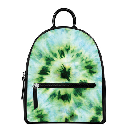 Green And Black Acid Wash Tie Dye Print Leather Backpack