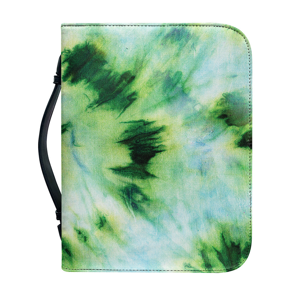 Green And Black Acid Wash Tie Dye Print Leather Bible Cover