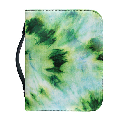 Green And Black Acid Wash Tie Dye Print Leather Bible Cover