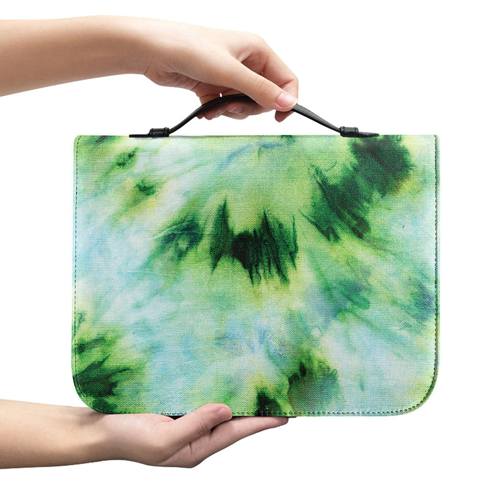 Green And Black Acid Wash Tie Dye Print Leather Bible Cover