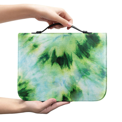 Green And Black Acid Wash Tie Dye Print Leather Bible Cover