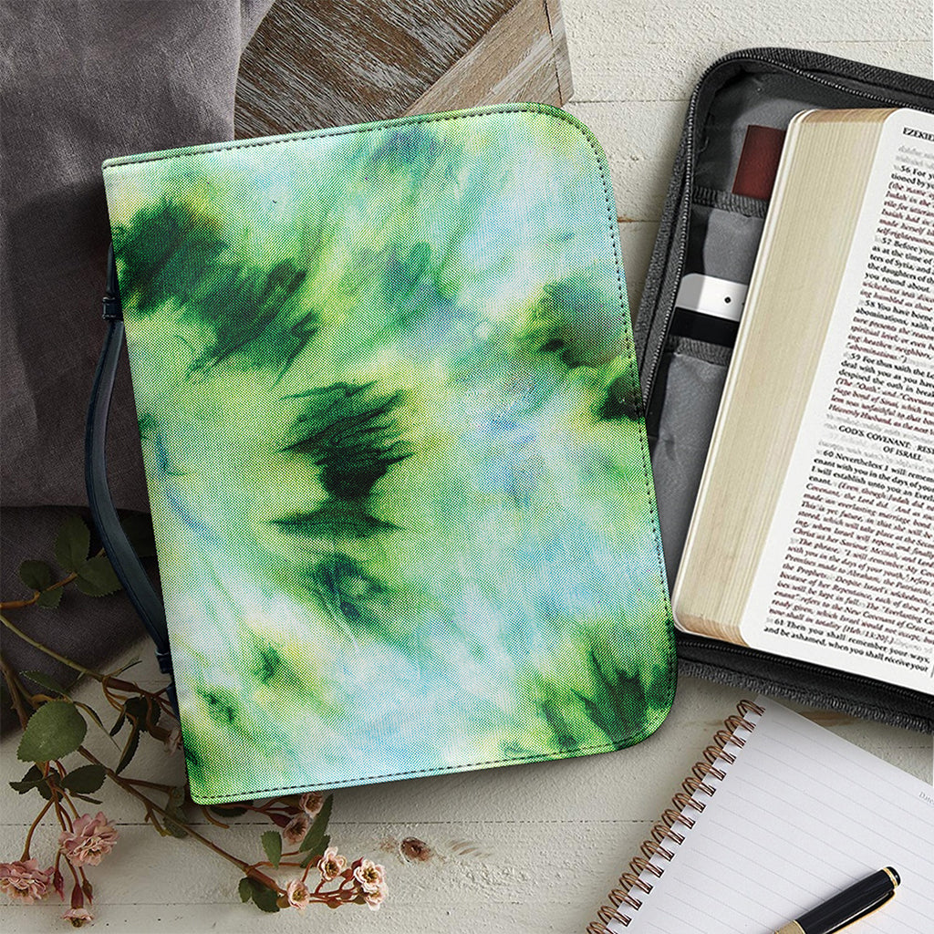 Green And Black Acid Wash Tie Dye Print Leather Bible Cover