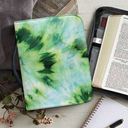 Green And Black Acid Wash Tie Dye Print Leather Bible Cover