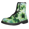 Green And Black Acid Wash Tie Dye Print Lace-Up Boots