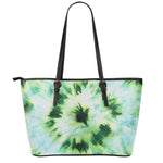 Green And Black Acid Wash Tie Dye Print Leather Tote Bag