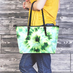 Green And Black Acid Wash Tie Dye Print Leather Tote Bag