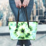 Green And Black Acid Wash Tie Dye Print Leather Tote Bag