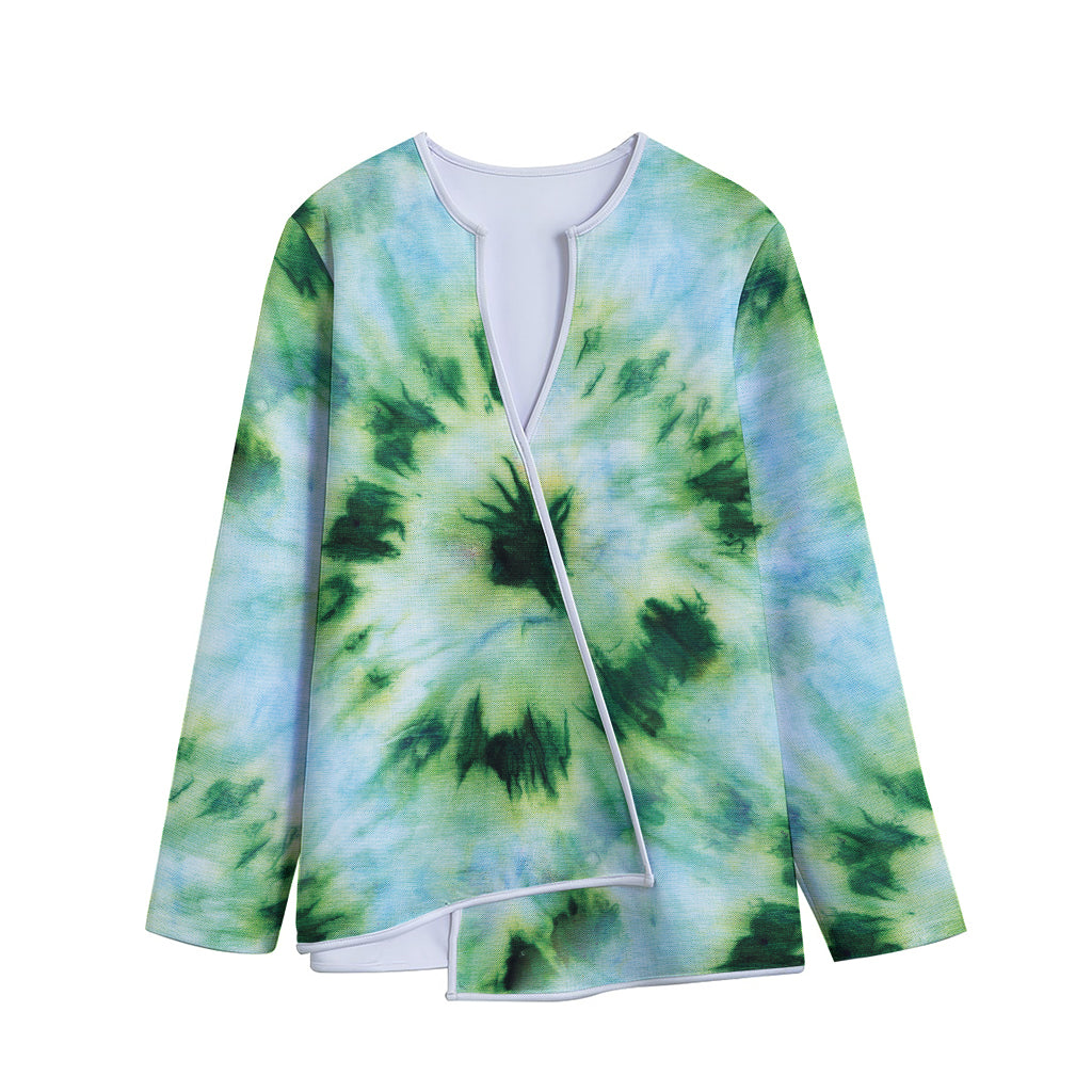 Green And Black Acid Wash Tie Dye Print Long Sleeve Short Coat