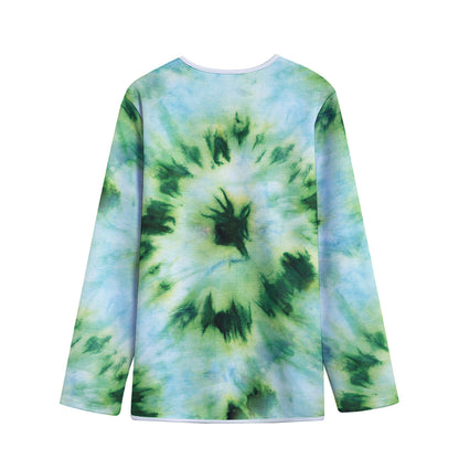 Green And Black Acid Wash Tie Dye Print Long Sleeve Short Coat