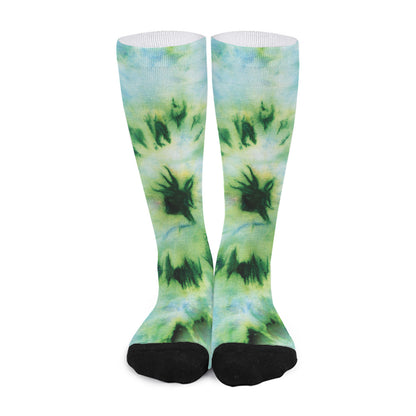 Green And Black Acid Wash Tie Dye Print Long Socks