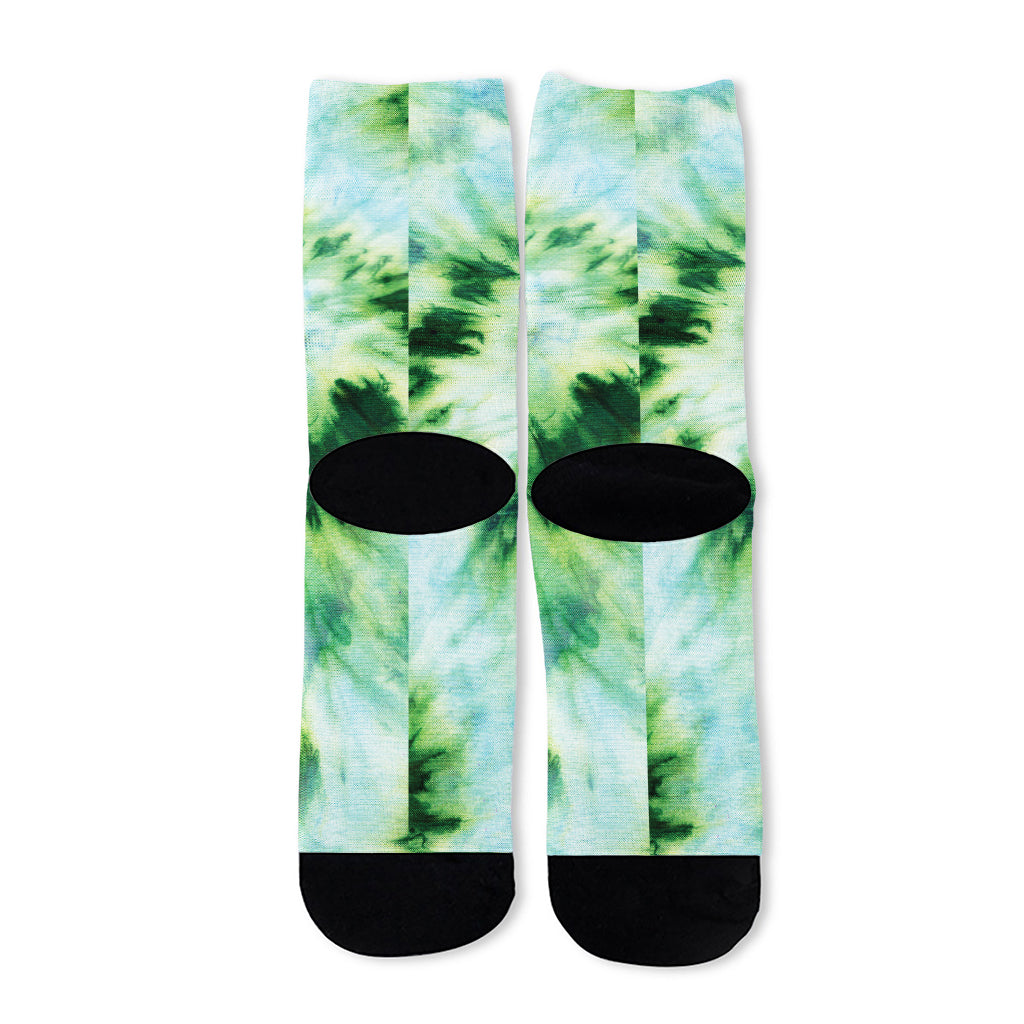 Green And Black Acid Wash Tie Dye Print Long Socks