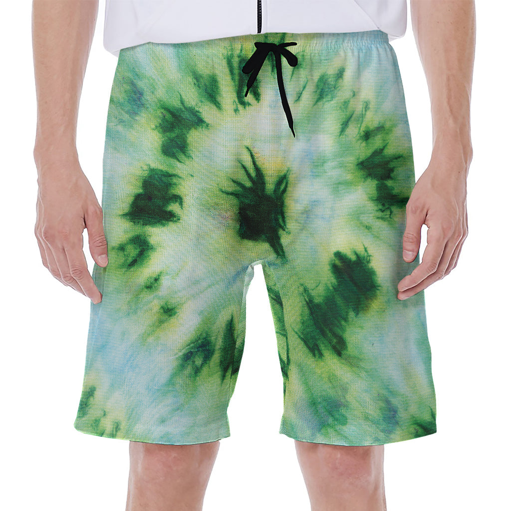 Green And Black Acid Wash Tie Dye Print Men's Beach Shorts