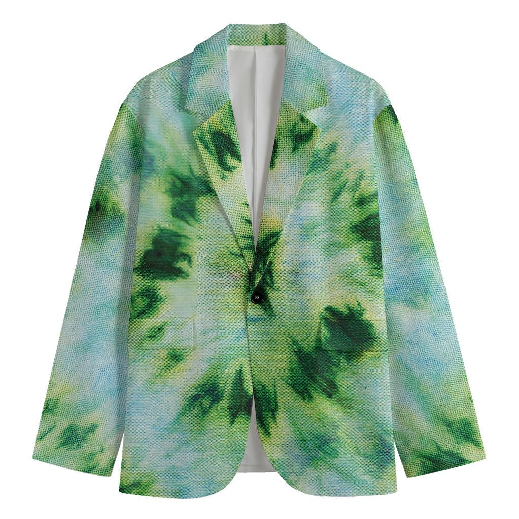Green And Black Acid Wash Tie Dye Print Men's Blazer